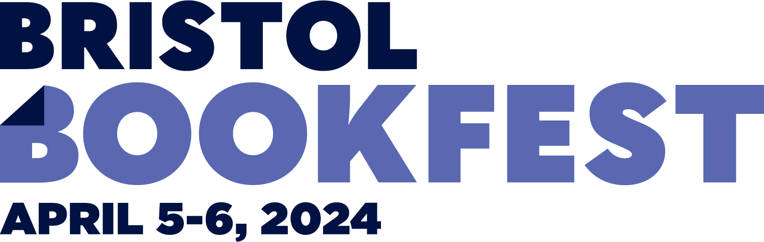 Bristol BookFest logo, dark and light blue with the date April 5 - 6, 2024