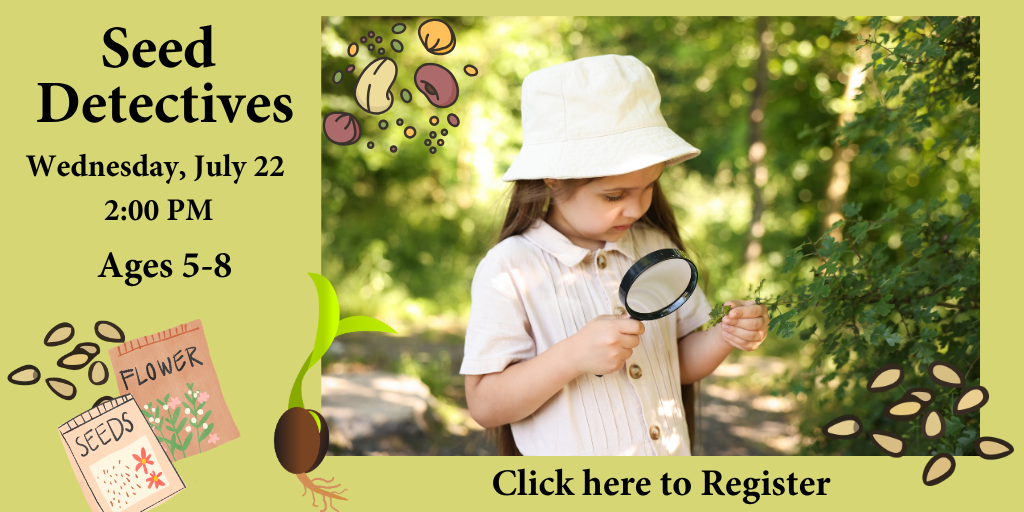 Seed Detectives, Wednesday, July 22, 2 PM Ages 5-8 Click here to Register